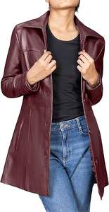 Abrigo Chaqueta de cuero de piel de cordero Mujer Longitud Blazer Abrigo Estilo Cuero Abrigo largo Mujer - Product Image 4