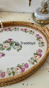 Bandeja de Servicio Multiusos Móvil de Ratán Tejido a Mano Moderno de Primera Calidad, Ecológica, Tradebyd - Product Image 3