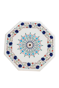 Handmade Octagonal <b>White</b> Marble Inlay Coffee <b>Table</b> Top with Floral Pietra Dura Design for Home Decorative Furniture - Product Image 2