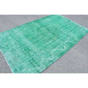 Alfombra turca clásica moderna de área grande, lana verde de 5,2x8,8 pies con patrón abstracto, estilo rectangular, diseño de Tabriz con respaldo de látex - Product Image 2