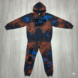 ชุดเสื้อผ้าใส่อยู่บ้านเป็นมิตรต่อสิ่งแวดล้อมแบบพรีเมี่ยมกางเกงจ็อกเกอร์มีฮู้ดฟอกสีกรดใส่ได้ทั้งชายและหญิงพิมพ์ลายกราฟฟิตีย้อมสีแบบกำหนดเองได้ - Product Image 3