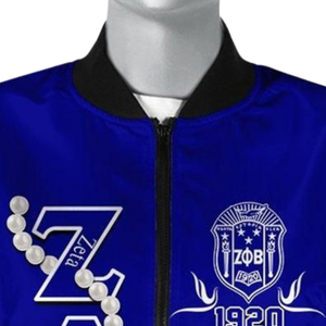 Veste en satin bleu et blanc Zeta Phi Beta 1920 pour femmes, vêtements grecs, broderie du bouclier de la sororité ZPB, look universitaire haut de gamme - Product Image 5
