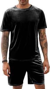 Conjunto corto de 2 piezas de terciopelo transpirable para hombre Servicio OEM Ropa de calle de invierno Camisetas tejidas de verano - Product Image 4