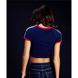Ringer Tee diseño personalizado letra impresa número boxy crop shirts 95% algodón 5% Spandex Slim Fit Soft Crewneck mujeres camisetas - Product Image 6