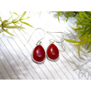 Boucles d'oreilles en agate rouge bohème minimaliste faites à la main bijoux en argent Sterling 925 à la mode Cabochon pierre précieuse accessoire pour femme - Product Image 5