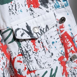 <b>Men's</b> Winter High Quality Custom <b>Denim</b> Bomber <b>Jacket</b> and Shirts with Stand Collar and Front Logo in <b>White</b> Red Black Colors - Product Image 4