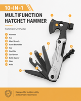 Outil multifonction 10-en-1, équipement de survie, hache, marteau, pinces multifonctions en acier inoxydable avec étui en nylon pour le camping, la voiture, les situations d'urgence, cadeau