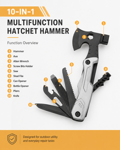 Outil multifonction 10-<span class=keywords><strong>en</strong></span>-<span class=keywords><strong>1</strong></span>, équipement de survie, hache, marteau, pinces multifonctions <span class=keywords><strong>en</strong></span> acier inoxydable avec étui <span class=keywords><strong>en</strong></span> nylon pour le <span class=keywords><strong>camping</strong></span>, la voiture, les situations d'urgence, cadeau - Product Image 4