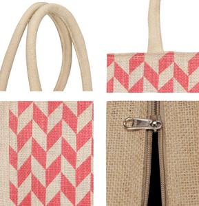 Lowell <b>Craft</b> Ready Stock Recycled Eco-Friendly Geometric Print Jute Tote <b>Bag</b> Zipper Closure Rope Handle (12"W X 14"H X 5"G) for - Product Image 6