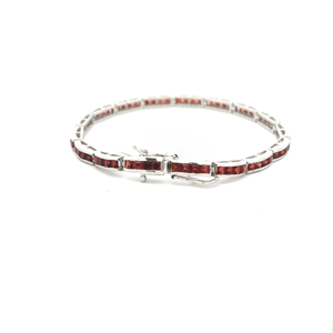 Juego de pulsera de tenis de plata clásica de lujo, bisel granate de corte cuadrado, acabado en rodio, para bodas, fiestas, regalos, precio de fábrica - Product Image 3