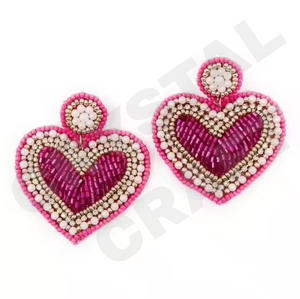 Boucles d'oreilles perlées roses pour femmes Patriotic Memorial Day Orange Blanc Bleu Couleur Tissu Matériel - Product Image 2