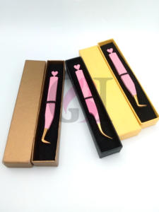Meilleur revêtement en poudre rose clair côté arrière coeur différents Styles Extension de cils pince à épiler pointe dorée outils de beauté en acier inoxydable - Product Image 4