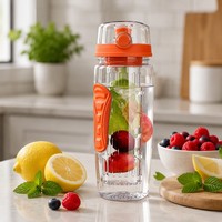 Vente chaude 750ml longueur tige de perfusion infuseur de fruits bouteille d'eau étanche avec couvercle de poignée