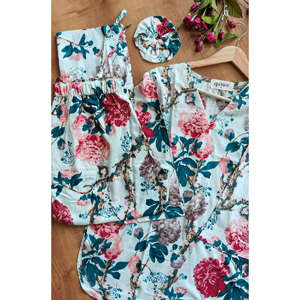Ensemble de pyjama en coton Botanic Bae avec chouchou assorti – Vêtements de nuit doux à cordon de serrage à motif floral pour femme - Product Image 3