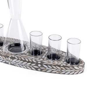 Juego de Decoración para el Hogar con Jarra Ovalada de Cristal con Incrustaciones de Nácar y Bandeja de Bambú en Color Crema Marrón, a Bajo Precio - Product Image 2