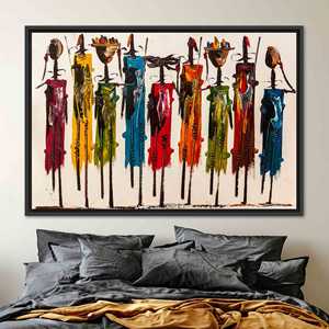 Tableau sur toile imprimé élégant : Panneau décoratif d'art ethnique africain, 1P : encadré noir - Product Image 1