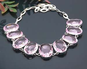 Colgante Infantil de Kunzita Rosa Facetada, Plata de Ley 925, Forma Ovalada, Piedra Preciosa, Cadena Ajustable Hecha a Mano, Regalo de Joyería - Product Image 4