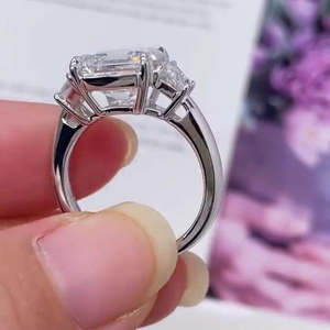 Asscher 5.40tcw Lab <b>Diamond</b> <b>Ring</b> with Trapezoid Side Stones Three Stone IGI Certified - Product Image 2