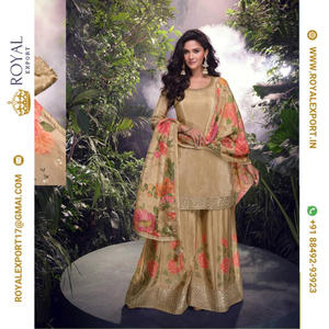 Royal Export en Surat Gujarat lanza nuevas exquisitas colecciones de Trajes cosidos de estilo indio Premium Real Chinon Silk Free Size - Product Image 4