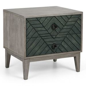 Mesita de Noche de Madera Maciza Tallada de Lujo - Mesita de Noche de Madera Maciza de Estilo Moderno de Mediados de Siglo - Mesa Auxiliar con Patrón Artesanal - Product Image 1