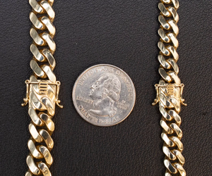 Cadena de Eslabón Cubano de Oro Original de 14k Estilo Miami con Cierre de Caja Collar de 8mm y 10mm Oro Real de 14kt Royal Miami - Product Image 3