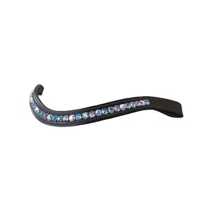 100%Genuine Leather Equestrian Brow Band With Sea Blue & Lavender Rhinestones Decoration Supplier Manufacturer