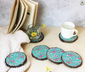 Natural Solid Wooden Bohemian Style Eco-Friendly Handmade Printed Coaster Set with Smooth Surface for Home Office <b>Desk</b> Low Cost - Product Image 5
