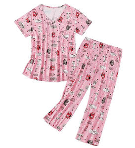 Conjunto de Pijamas de Algodón 100% para Mujer, Diseño Personalizado, Nuevo, al por Mayor, Cintura Media, Suave, Transpirable, Estampado Floral, ODM - Product Image 1
