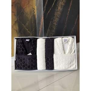 Juego de 8 Piezas de Albornoces de Jacquard Hazal Color Antracita Crema de Nurpak, para Artículos Esenciales del Baño Familiar - Product Image 3