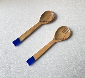 Juego de servidor de ensalada de madera de mango a precio de fábrica con mango de resina decorativo, herramientas para ensalada, mezclador de ensalada, Spinner SS, cubiertos, cuchara, tenedor - Product Image 5