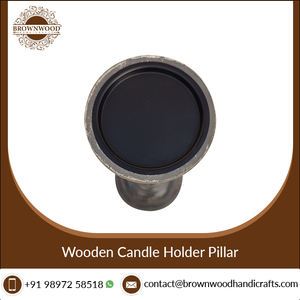 Pilier de bougeoir en bois fait à la main de style antique blanc gris avec un design unique de haute qualité du fabricant indien. - Product Image 4