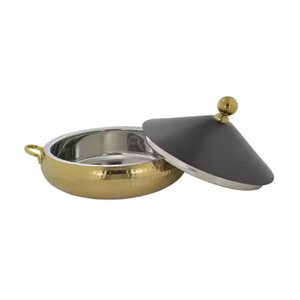 <b>Set</b> of 3 Hotel Ware Buffet Supplies Hot <b>Pot</b> Food Warmer Serving Dish Wooden Casserole Serving Dish With Elegant Golden Lid - Product Image 2