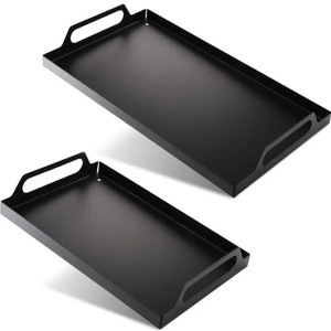 ถาดเสิร์ฟทรงสี่เหลี่ยมผืนผ้าโลหะสีดำถาดตกแต่งแบบเป็นมิตรต่อสิ่งแวดล้อมสำหรับวางบนเคาน์เตอร์ห้องครัวและตกแต่งห้องรับประทานอาหาร - Product Image 2