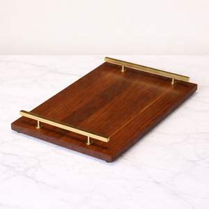 Bandeja de madera para almacenamiento y servicio, con asas de acero inoxidable, acabado liso, para cocina, comedor, mesa de café, decoración del hogar, ¡en oferta! - Product Image 5