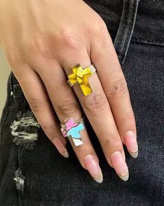 Honey Dahlia Purple Kingman Cotton Candy Turquoise Ring Plata de Ley 925 Cruz hecha a mano Declaración Joyas de piedras preciosas - Product Image 5