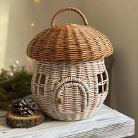 Panier à champignons artisanal avec poignée Organisateur de rangement de jouets pour enfants Panier en rotin en osier de style maison de fée mignonne OEM