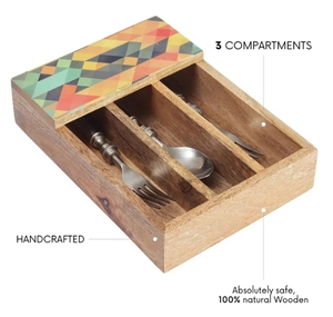 Porte-cuillères horizontal en bois de manguier et de sheesham, porte-ustensiles en bois, porte-couverts pour comptoir - Product Image 3