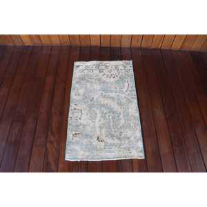 Petit tapis turc en laine 16x2,7 pi (49x81 cm) gris patchwork, tapis vintage écologique avec envers en latex - Product Image 1