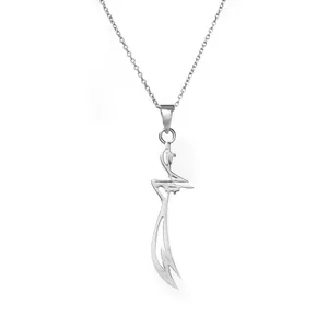 Collier minimaliste en argent 925 plaqué rhodium avec pendentif lettre tendance et chaîne à maillons, unisexe, pour tous les jours, style islamique - Product Image 2