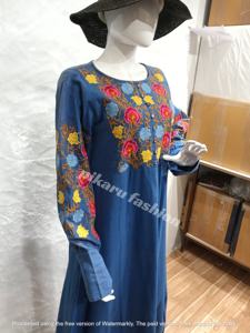 Puff Sleeve Flower Embroidery Work O-neck Designer Embroidered Fashion <b>Lady</b> Ukrainian <b>Dress</b> Best Ukrainian Boho Casual <b>Tunic</b> - Product Image 4