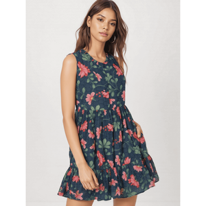 Vestido Mini de Algodón con Diseño Floral y Ojales para Mujer, Tallas XS-XL, Estilo Casual Elegante con Cuello Cuadrado, Transpirable, Cintura Natural, Ideal para el Día a Día o para Salir de Fiesta - Product Image 1