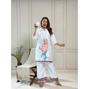 Kurti con Estampado de Figura Veticana de Tendencia, con Palazzo, Ropa Étnica Hecha a Mano para Mujeres, Bodas, Fiestas y Ocasiones Festivas - Product Image 1