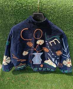 <b>Women</b> <b>Velvet</b> Ethnic <b>Jacket</b> With Artistic Floral Embroidery Full Sleeves Stand Collar And Decorative Handcrafted Stitching - Product Image 2