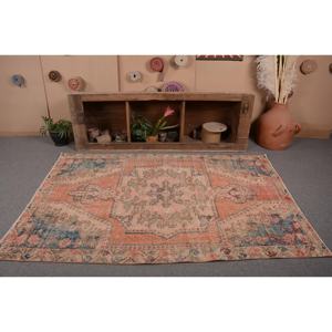 Tapis, 4,4x7 pieds, tapis vintage, tapis oriental orange en laine - Product Image 3