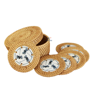 Los holesales et 6 Rattan oooasters ooooden oooaster seseful Ink Rink eat sunsulation up Mat ad Heap - Product Image 1