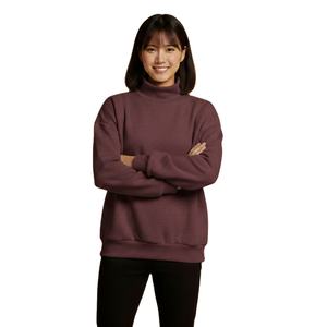 Sweat-shirt à col montant personnalisé avec logo, manches longues, en polyester et coton de poids moyen, coupe oversize décontractée pour femme - Product Image 1