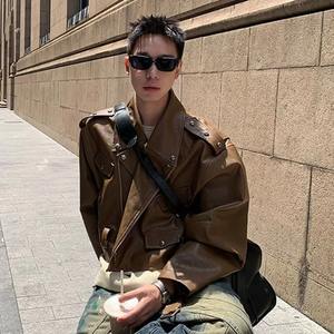 เสื้อแจ็กเก็ตผ้าใบหนังแท้สำหรับผู้ชายเสื้อโค้ทตัวสั้นปกพับลง2023กันน้ำและระบายอากาศได้ดี - Product Image 4