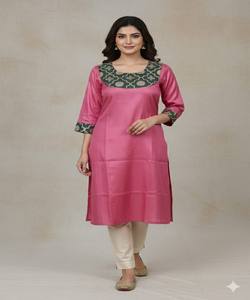 Kurta en coton jacquard fantaisie, travail de découpe et de collage, à porter au quotidien, en stock, prix de gros, vêtement ethnique, multicolore, pour femmes - Product Image 1