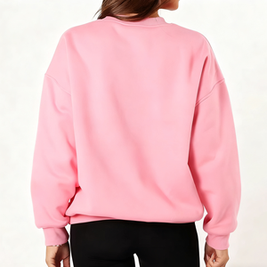 เสื้อกันหนาวคอกลมปักลายสำหรับผู้หญิงผ้าฟลีซผ้าฝ้ายสีชมพูระบายอากาศได้ดีหรูหราสำหรับฤดูหนาว - Product Image 4