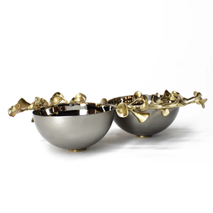 Bols de service en acier doré avec fleurs dorées Bols à salade Bols à fruits pour la décoration intérieure et les restaurants disponibles en gros - Product Image 3